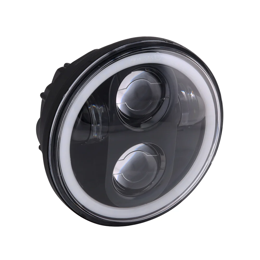 

5.75 Inch Black Halo Angel Eyes LED Headlight For Harley Sportster 1200 883 Street Softail Dyna 5-3/4" Projector Round Headlamp