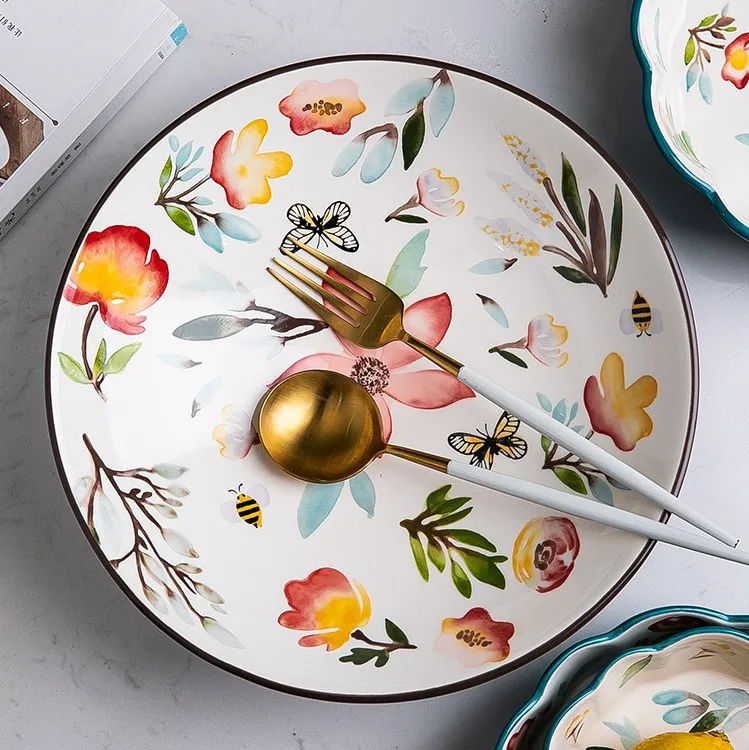 

High Quality Beautiful Ceramic Fruit Plate 10 Inches Underglaze European Style Snack Fruit Plates