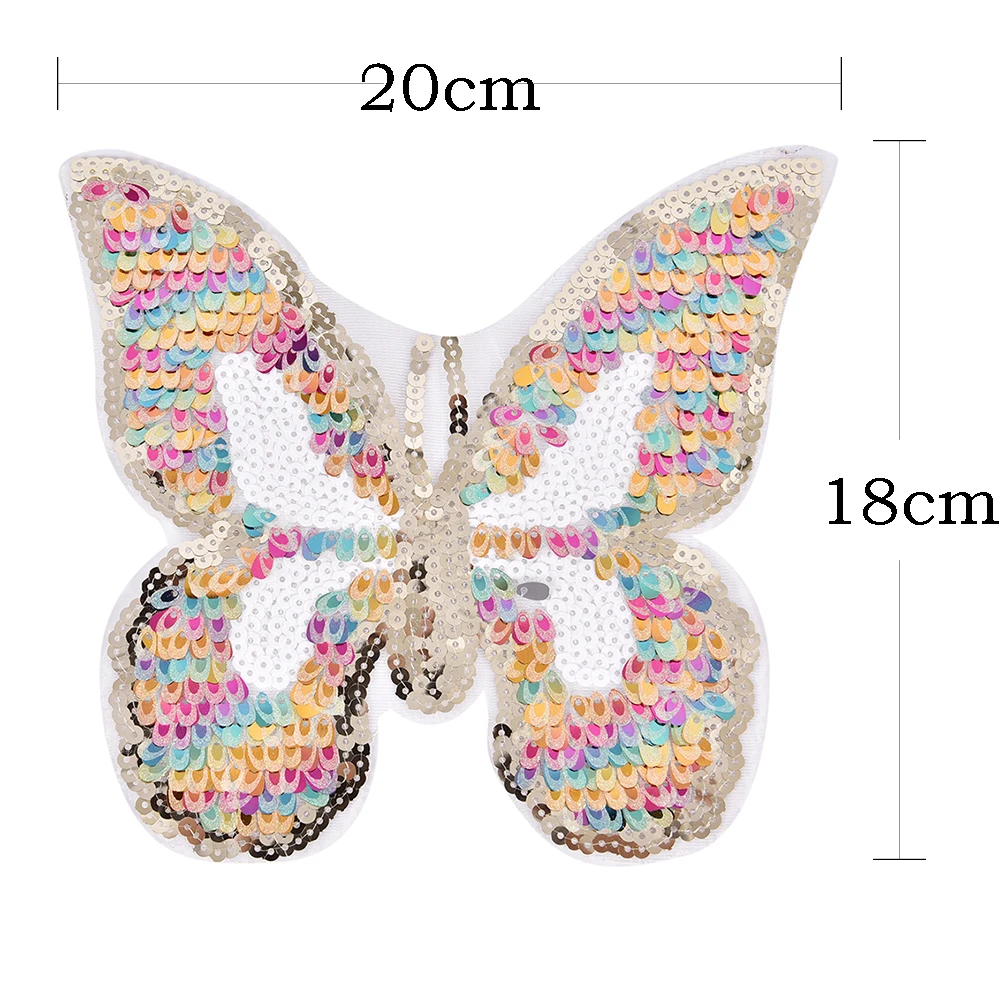 

New 1pc 20*18cm Mixed Colored Butterfly Sequins Patch Badge Sew On Patch Applique Stickers Clothes T-Shirt DIY Accessories