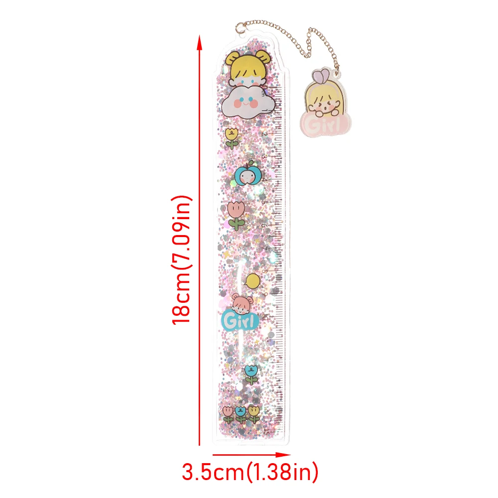 

1PC Cartoon Plastic Bookmark Ruler Creative Oil Flow Sand Pendant Measuring Ruler Drawing Stationery School Office Supplies