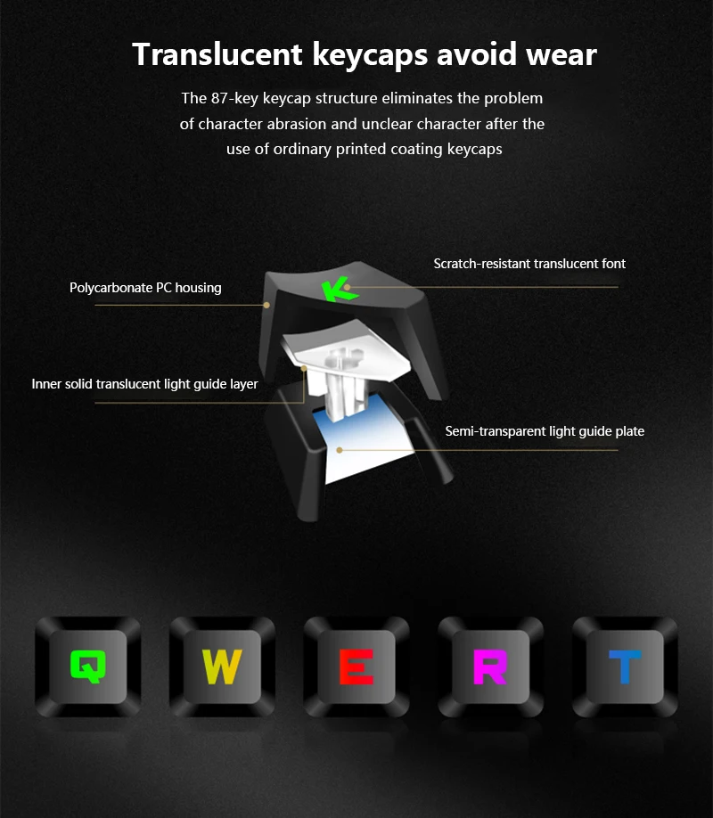 

GK-10 Luminous Characters Through 87-key Notebook Gaming Gamer Game Manipulator Mechanical Universal Keyboard For Computer