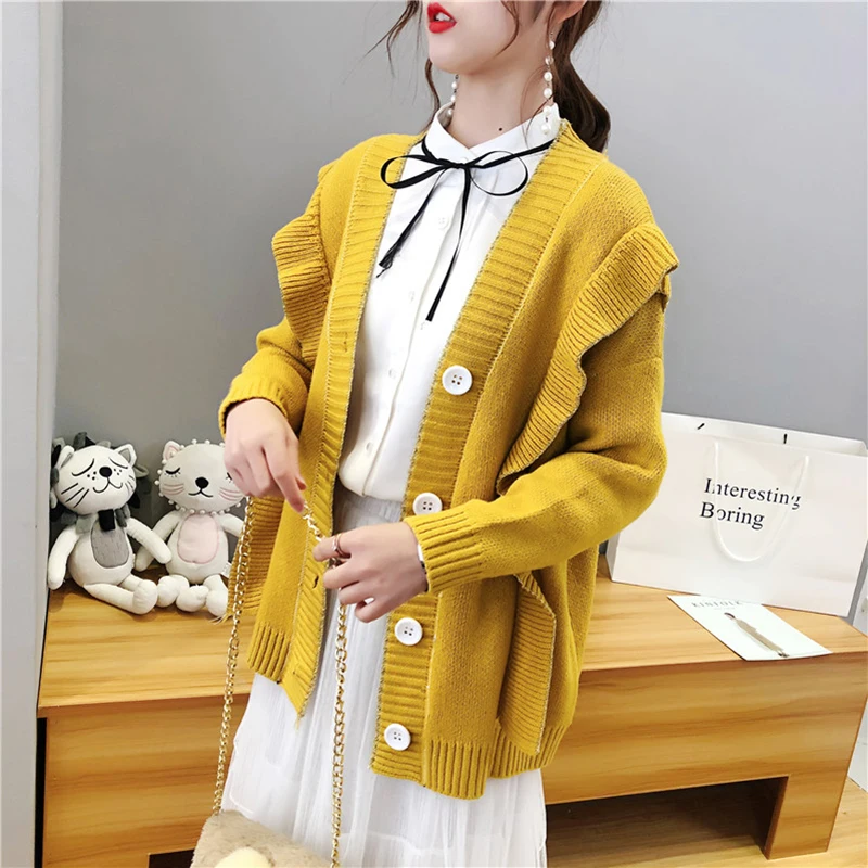 Свитер PERHAPS U серый бежевый желтый красный вязаный кардиган с длинными рукавами и