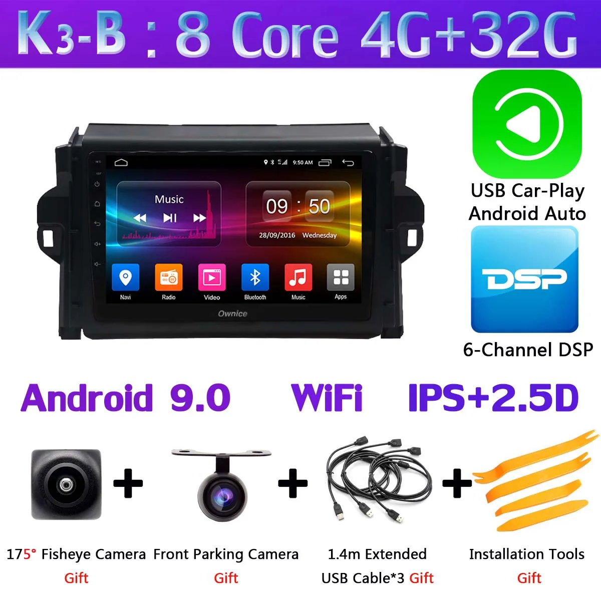 K3-B-CarPlay Панорамная камера на 360 ° Android 9,0 4G+ 64G SPDIF DSP CarPlay Автомобильный плеер для Toyota Fortuner gps радио головное устройство - Цвет: K3-B-CarPlay