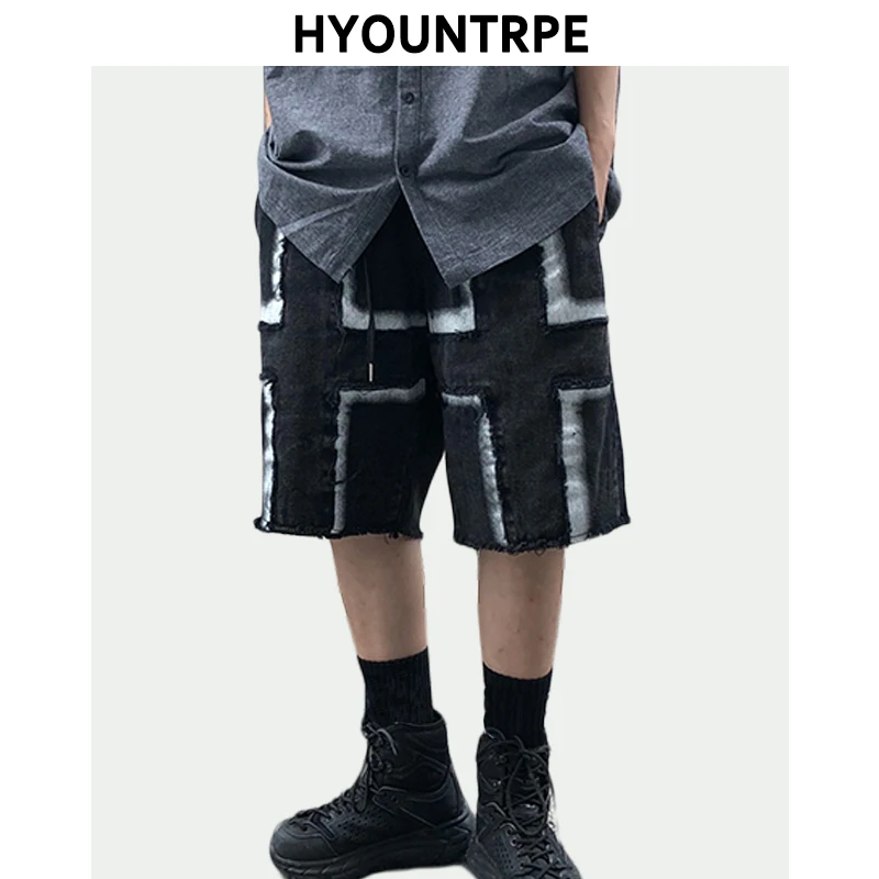 

Модные спортивные брюки в стиле хип-хоп с граффити, уличная одежда в стиле Харадзюку, шорты, джоггеры из джинсовой ткани, короткие брюки, нов...