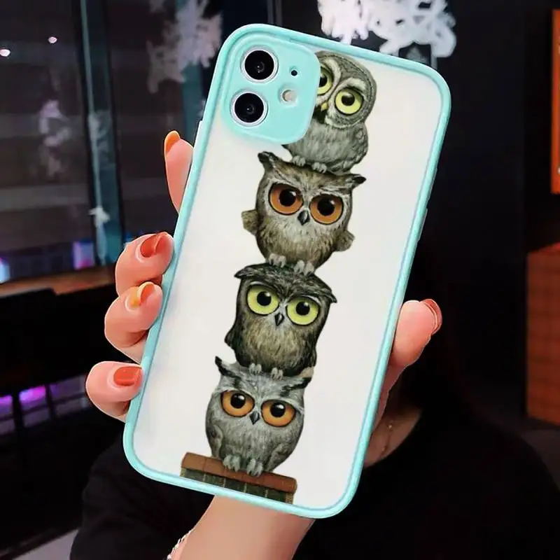 

Animal Owl art cool cute Phone Case For iPhone 12 11 Mini Pro XR XS Max 7 8 Plus X Matte transparent blue Cover