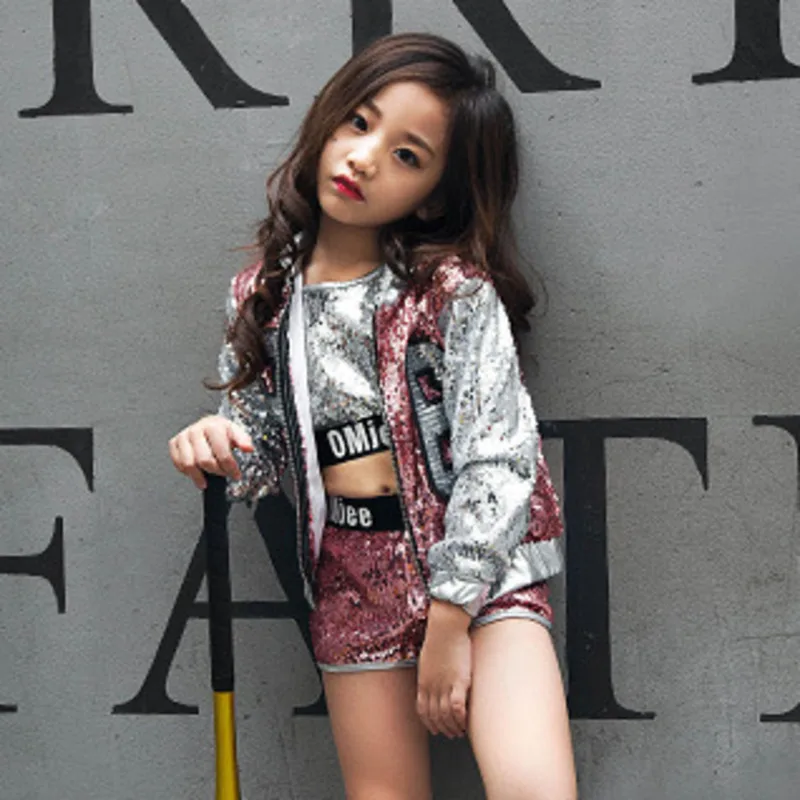 Детская одежда в стиле хип-хоп с блестками куртка для девочек кроп-топы рубашка