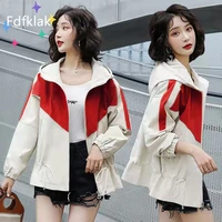 fdfklak fashion hooded windbreaker jacket stitching color zipper jacket autumn casual trench coat outerwear vestido feminino