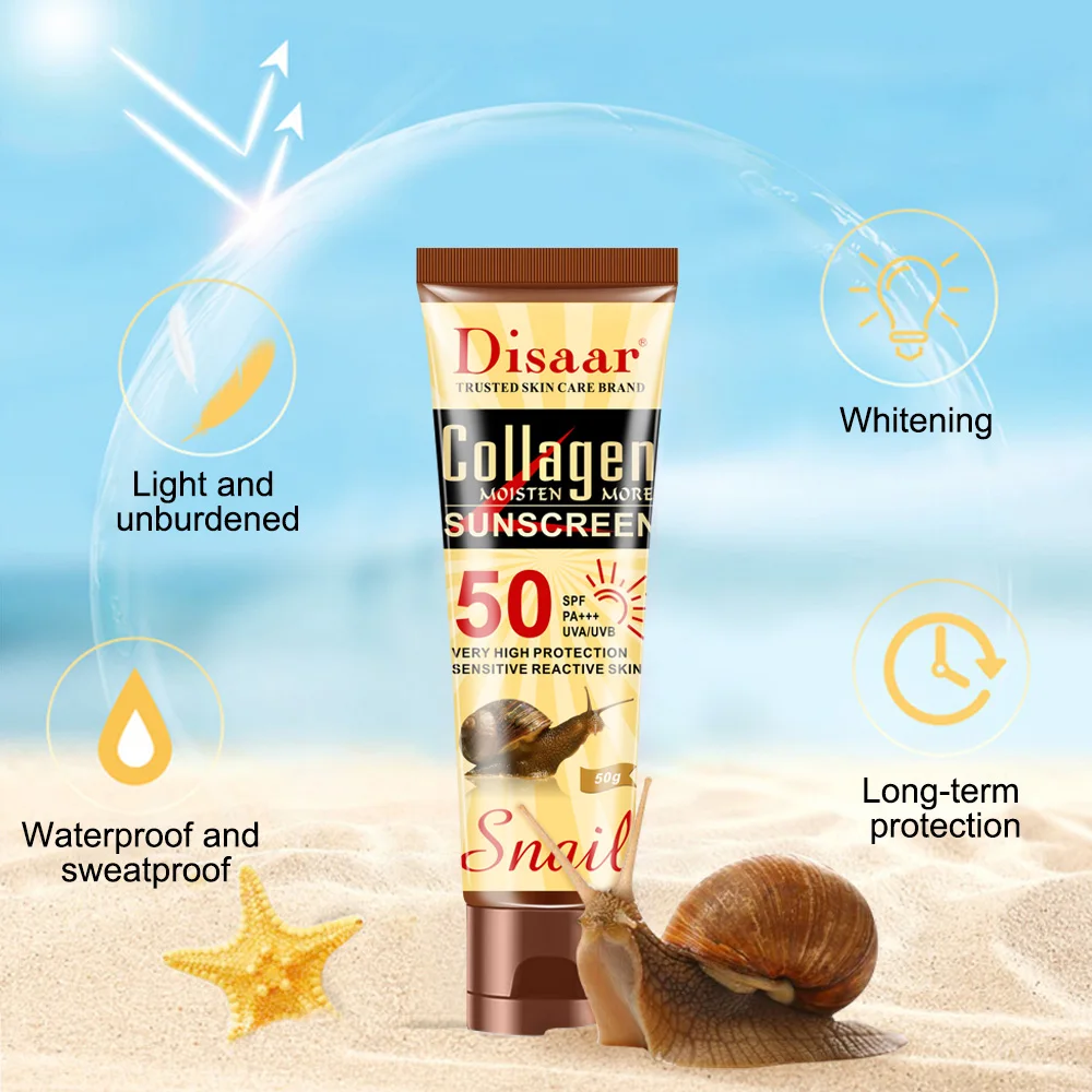 

Collagen And Snails Sunscreen Cream SPF 50 ++ Moisturizing Skin Protect Sunblock Face Care Prevents Skin Damage