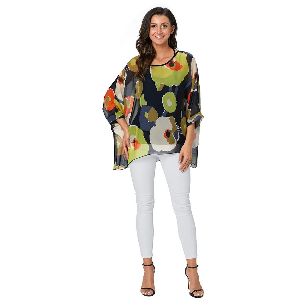 Блузка женская плюс размер шифоновая блузка женские рубашки с цветочным принтом