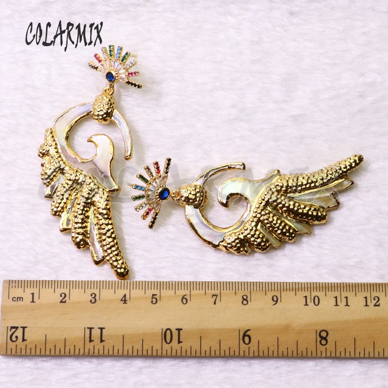 

3 Pairs Natural shell stone earring Gold plated Wing shape earrings High Quality Jewelry earrings jewelry gift for lady 6181