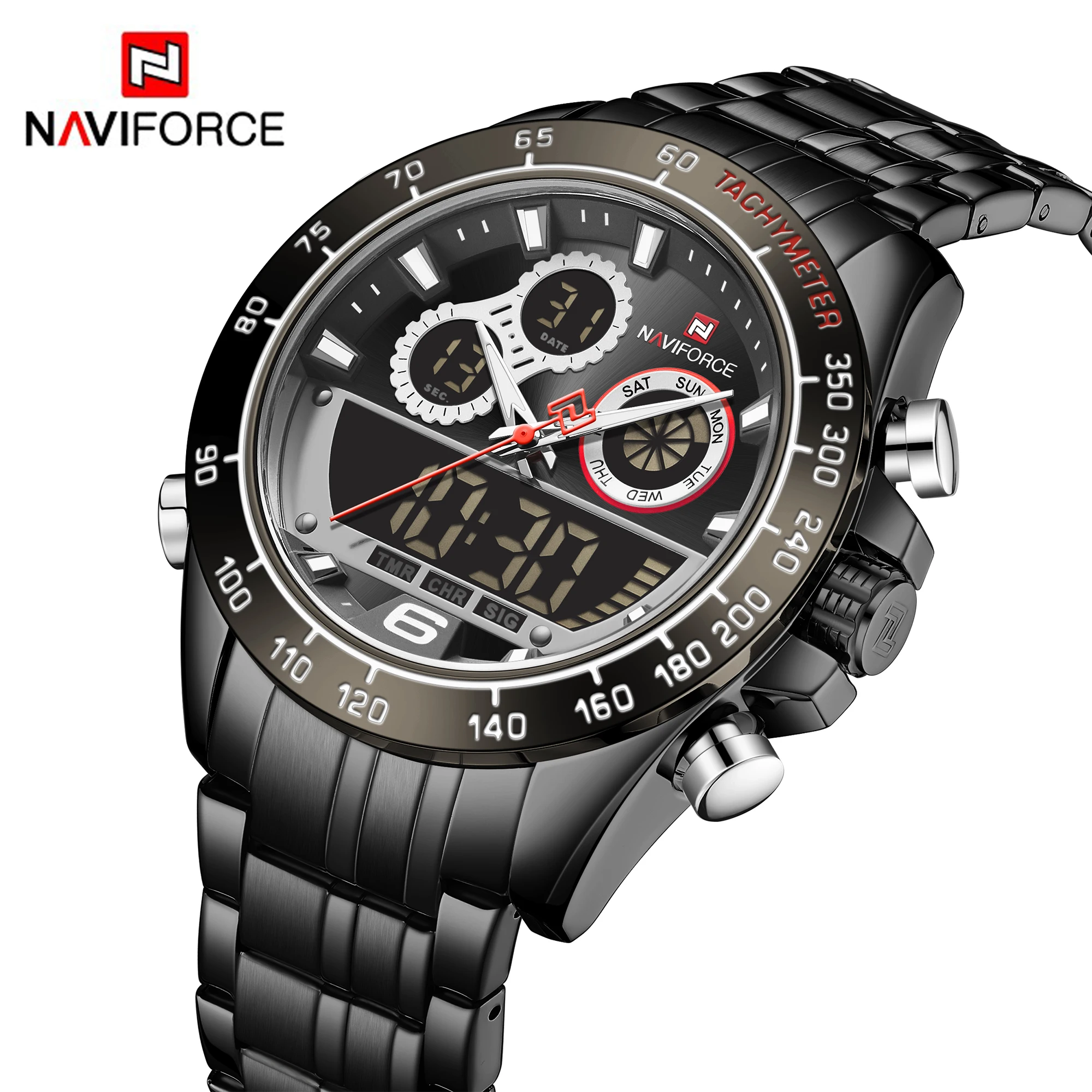 NAVIFORCE мужские часы с хронографом спортивные двойной дисплей Кварцевые 2020