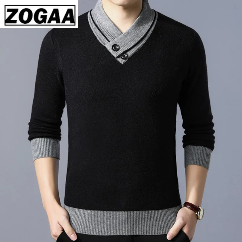 Мужской свитер ZOGAA повседневный деловой трикотажный с треугольным вырезом 2019 |