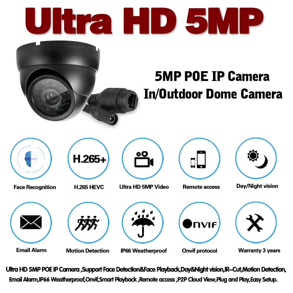 Ip-камера видеонаблюдения Super AHD 5 МП Onvif Poe 1080p инфракрасное ночное видение |