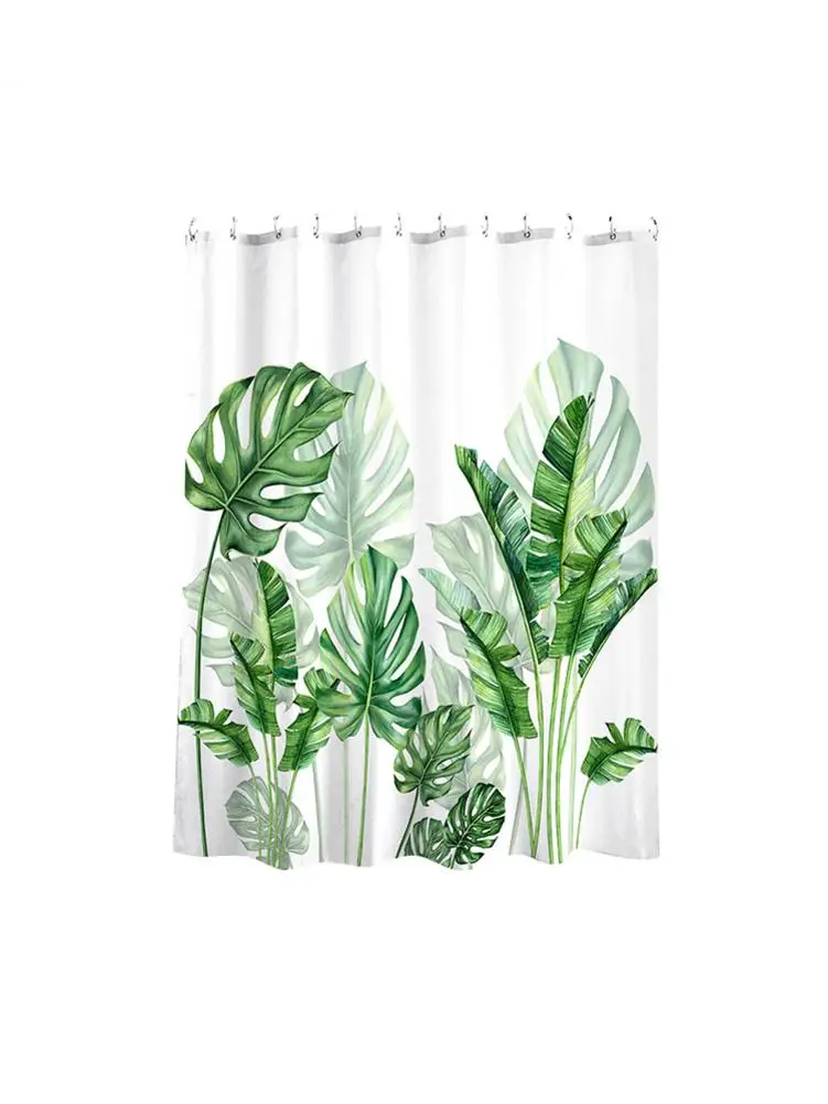 

Tropical Plants Print Shower Curtain for Bathroom Waterproof Bathtub Curtains Polyester Green Leaves Curtain