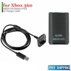 Новинка 2021, аккумуляторы 4800 мАч, зарядный USB-кабель для Xbox 360, беспроводной контроллер, батарея, перезаряжаемый аккумулятор, черный