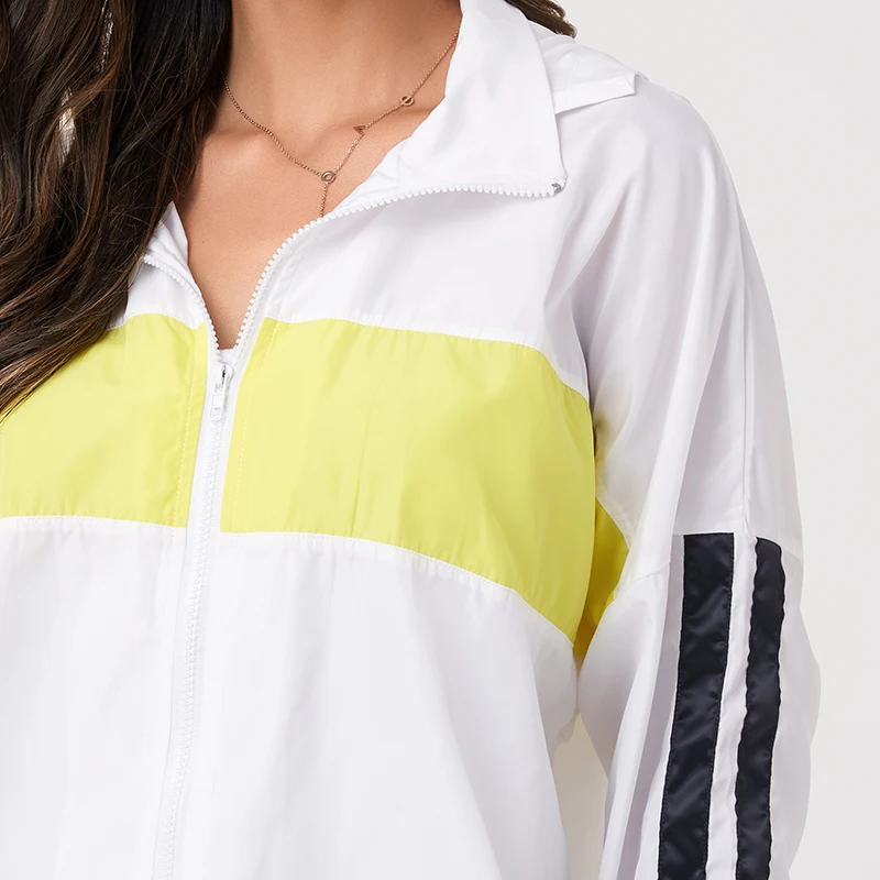 

Autumn Winter New Fashion Stitching Thin Hooded Loose Sunscreen Long Sleeve Jacket