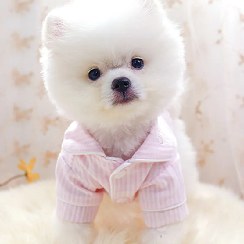 

Black Striped Turn-down Collar Dog Clothes Two-legged Soft Pajamas for Dogs Bathrobes T-shirt Small Teddy Puppy Button Girl Ropa