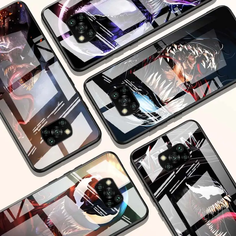 

Venom Marvel Hero for Xiaomi POCO X3 NFC F3 M2 X2 F2 Redmi K30 Redmi Note 9 Pro Luxury Tempered Glass Phone Case Cover