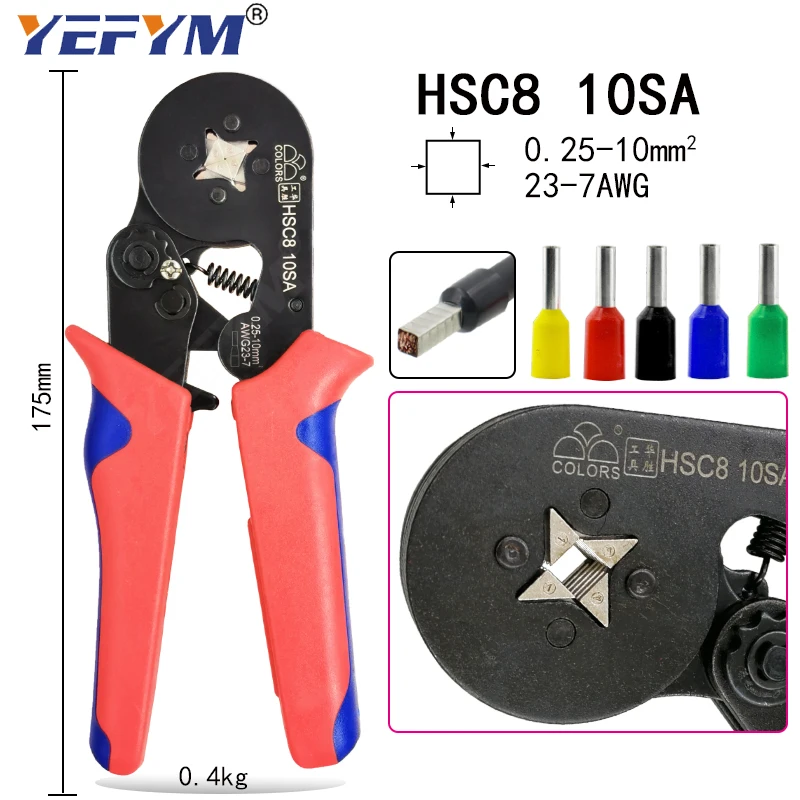 HSC8 10SA обжимные плоскогубцы 0 25-10 мм2 23-7AWG 6-6A/6-4A трубчатая Клеммная коробка бренд