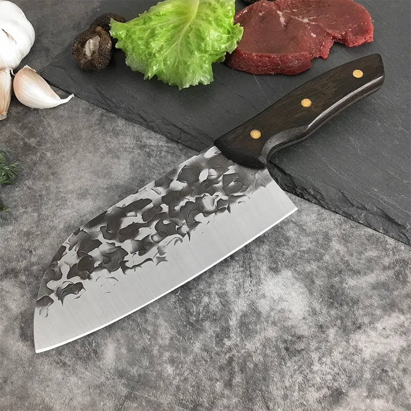 Фото Кованый молоток с узором, кухонный нож из нержавеющей стали, нож для мясного резака, нож для нарезки, нож шеф-повара, профессиональные ножи №3