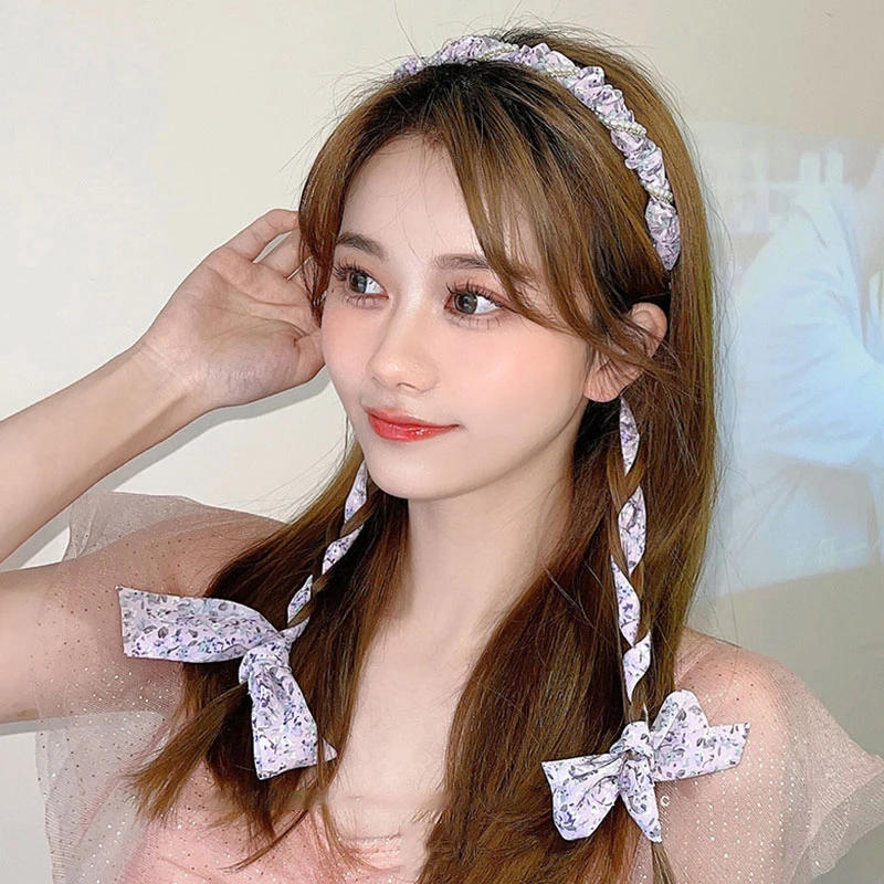

Women Headband With Tassel Flower Printed Headband Streamer Tassel Headband Korean Style Tassel Hair Accessories Sweet Bow 2021
