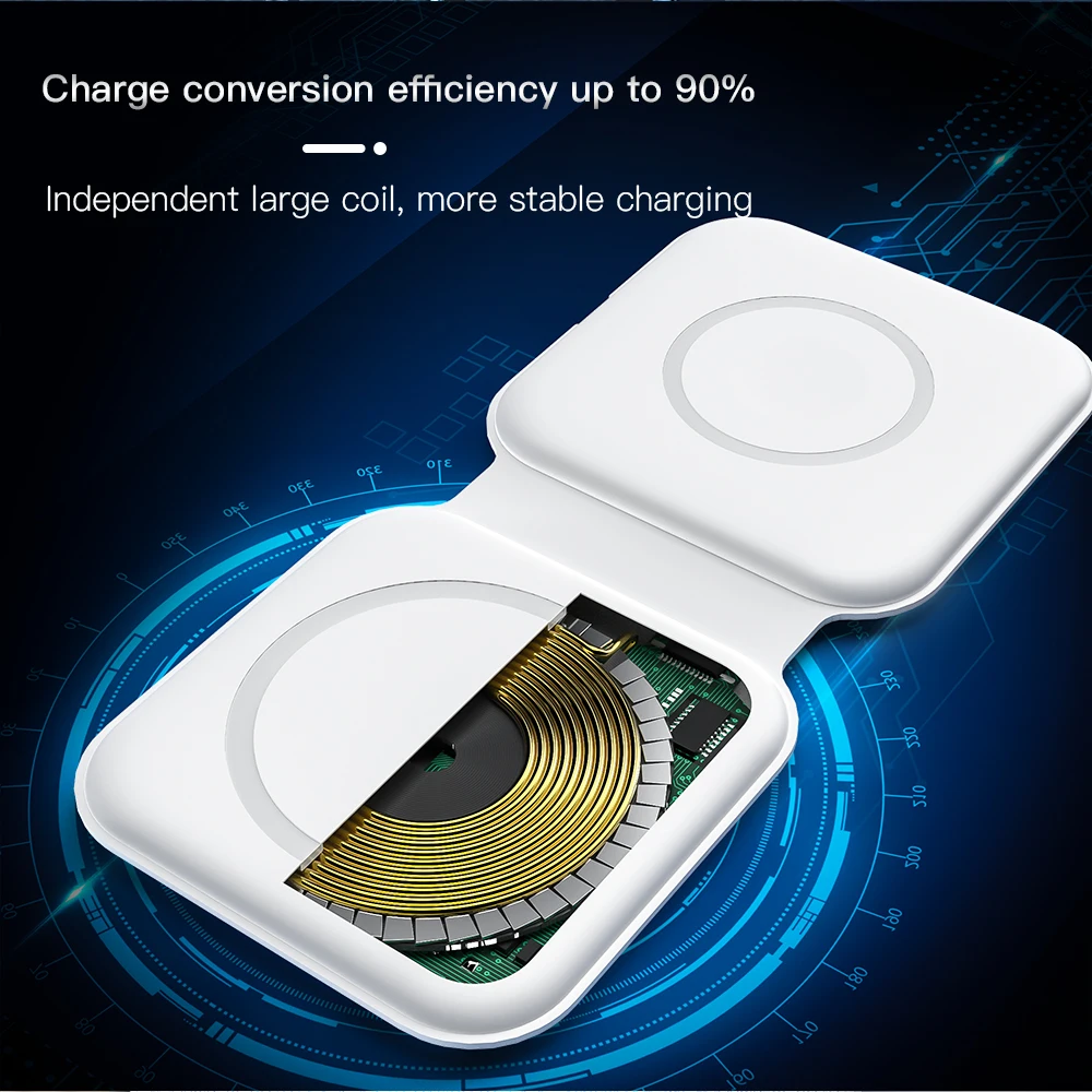 mag magnetic safe wireless duo charger for apple iphone 12 mini 11 pro max 2 in 1 folding fast charging pad for airpods iwatch free global shipping