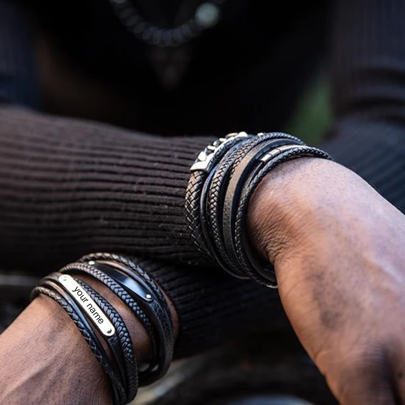 Кожаные браслеты для мужчин и женщин настраиваемый гравировальный браслет из