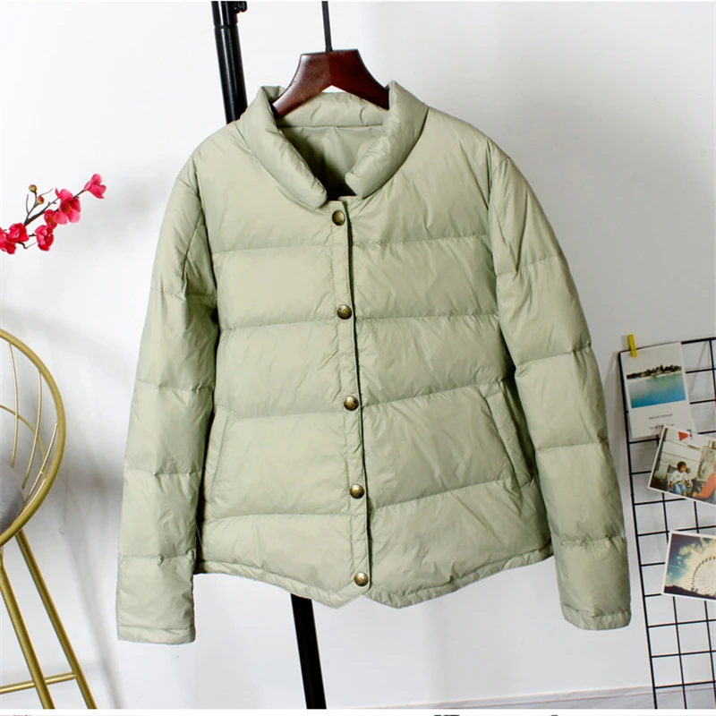 

2020 Light Cotton Jacket Baseball White Duck Cotton Coat Casual Spring Autumn Short Outwear for Women Fashion 167