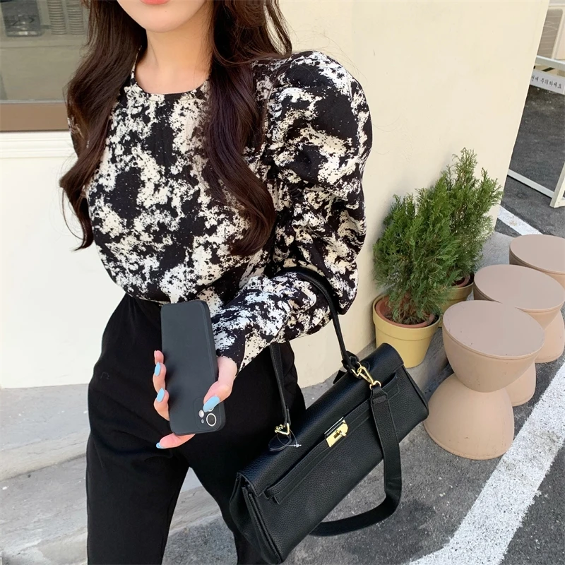 

Print Women Blouse Shirt Long Sleeve Office Lady Fashion Spring Casual Vintage Tops Femme