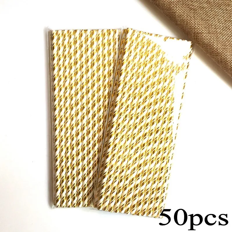 Foil Gold Stripe2 50 шт./лот фольги в золотую полоску бумажные соломинки для детей с днем рождения свадьбы рождества украшения творческие флаги события вечерние принадлежности - Цвет: Foil Gold Stripe2