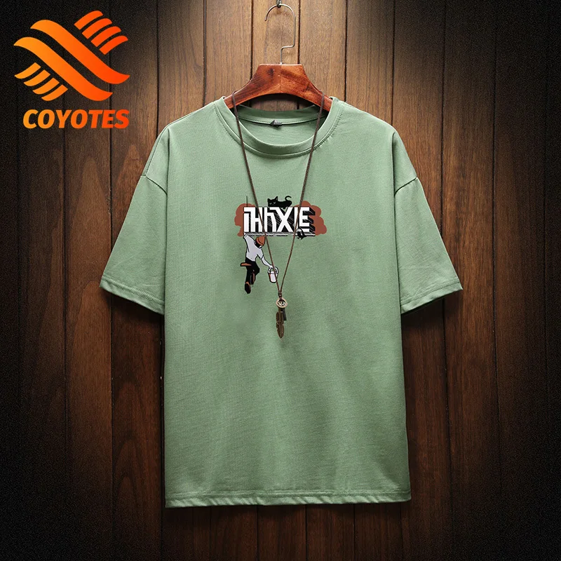 

Футболка мужская летняя из 100% хлопка с японскими мультяшными буквами и 3D-принтом