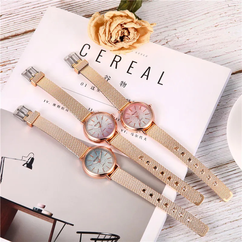 Новые женские роскошные часы с сетчатым тонким ремешком модные креативные