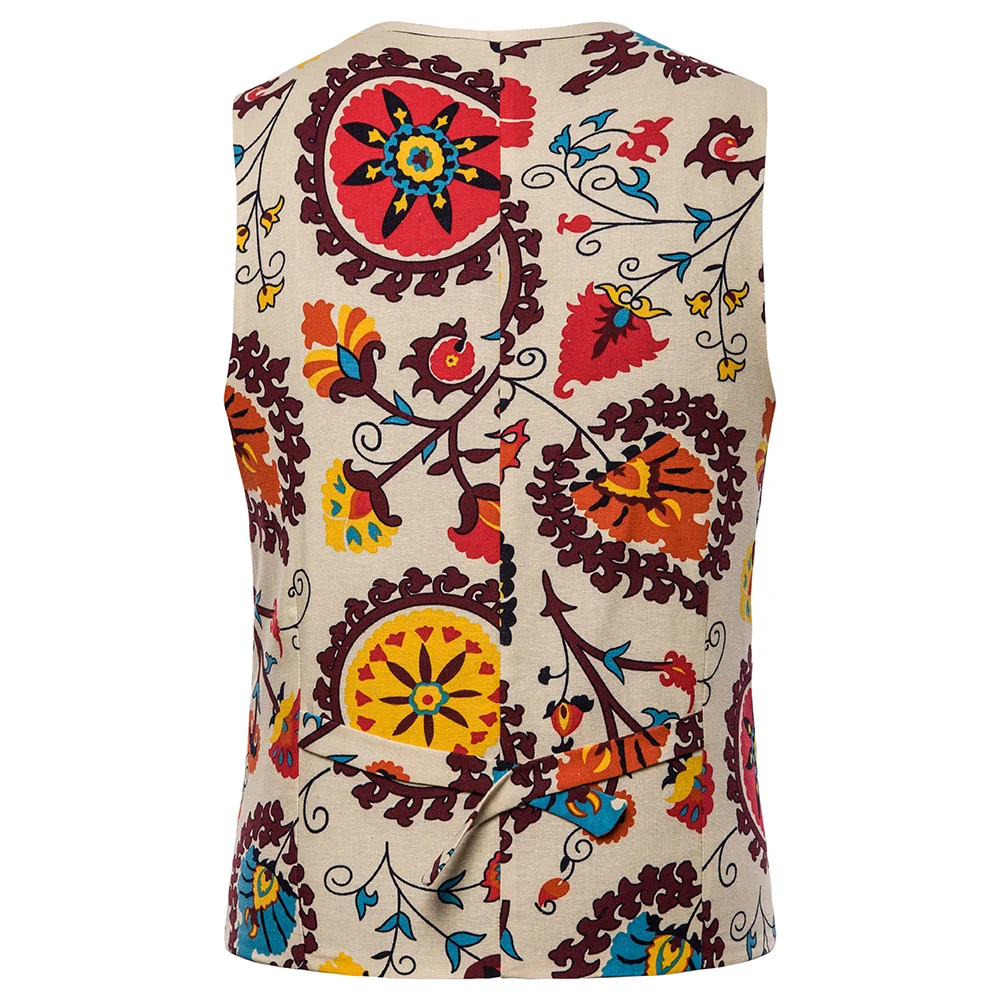 Мужской однобортный жилет с цветочным принтом без рукавов|Костюмные жилеты| |