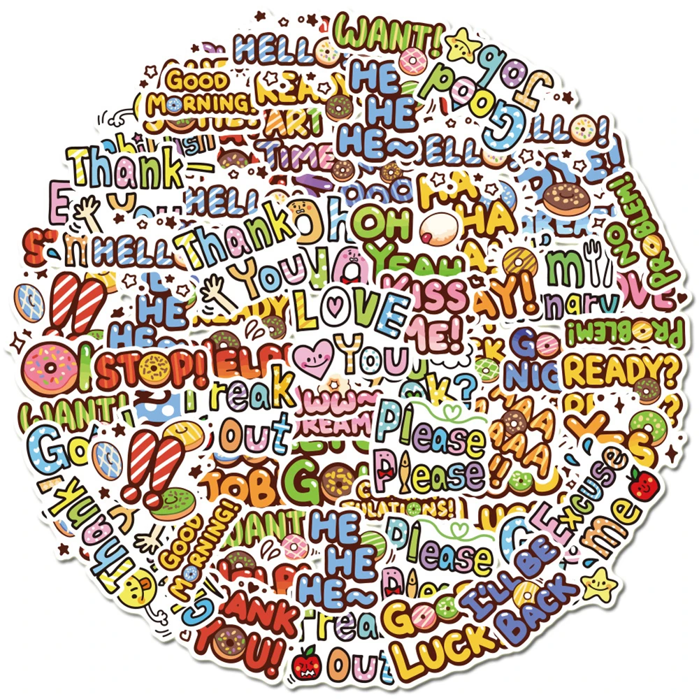 

10/30/50 pcs Cute Fun Stickers Inspirational English Phrase Graffiti DIY Scrapbook Diary Stationery Cartoon Sticker Toys For Kid