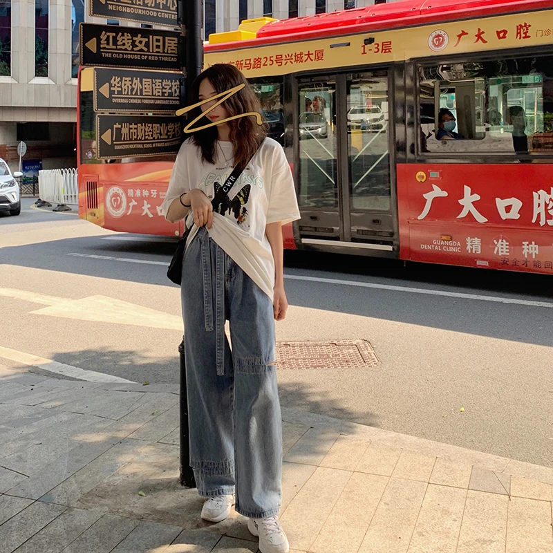 

Plus Size Ripped Jeans High Waist Straight Wide Leg Jeans for Women