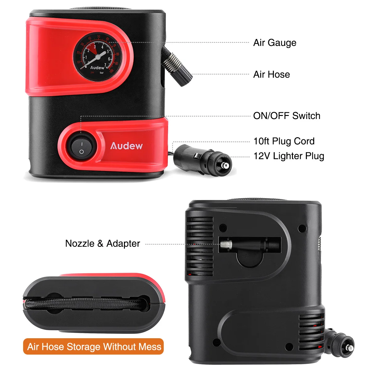 Миниатюрный Насос Audew для измерения давления в шинах электрический портативный