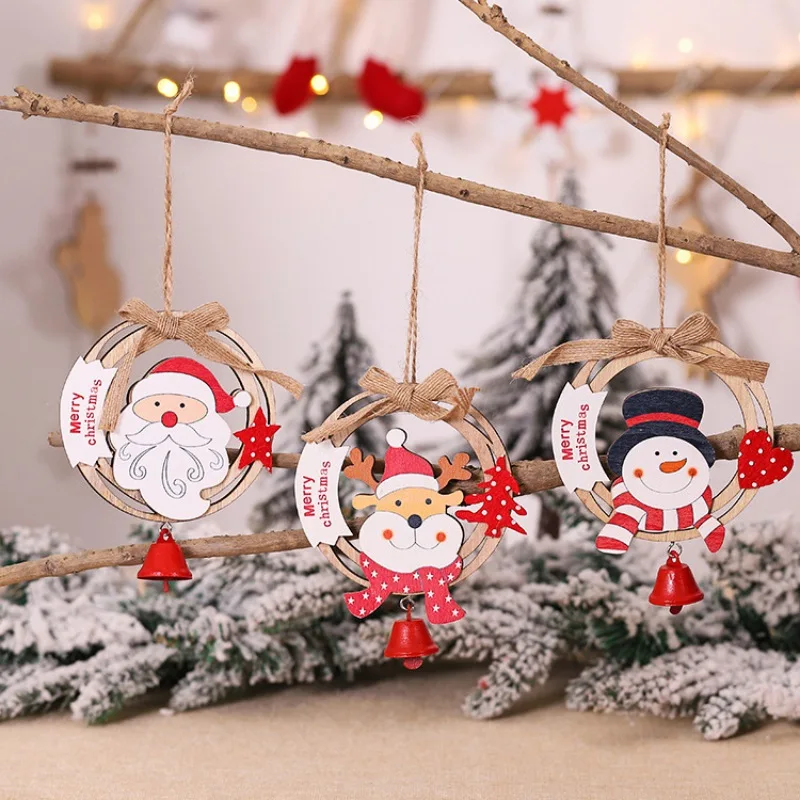 

Christmas Ornament Wooden Hanging Pendants Christmas Decorations Star Xmas Tree Bell For Home Party New Year Navidad
