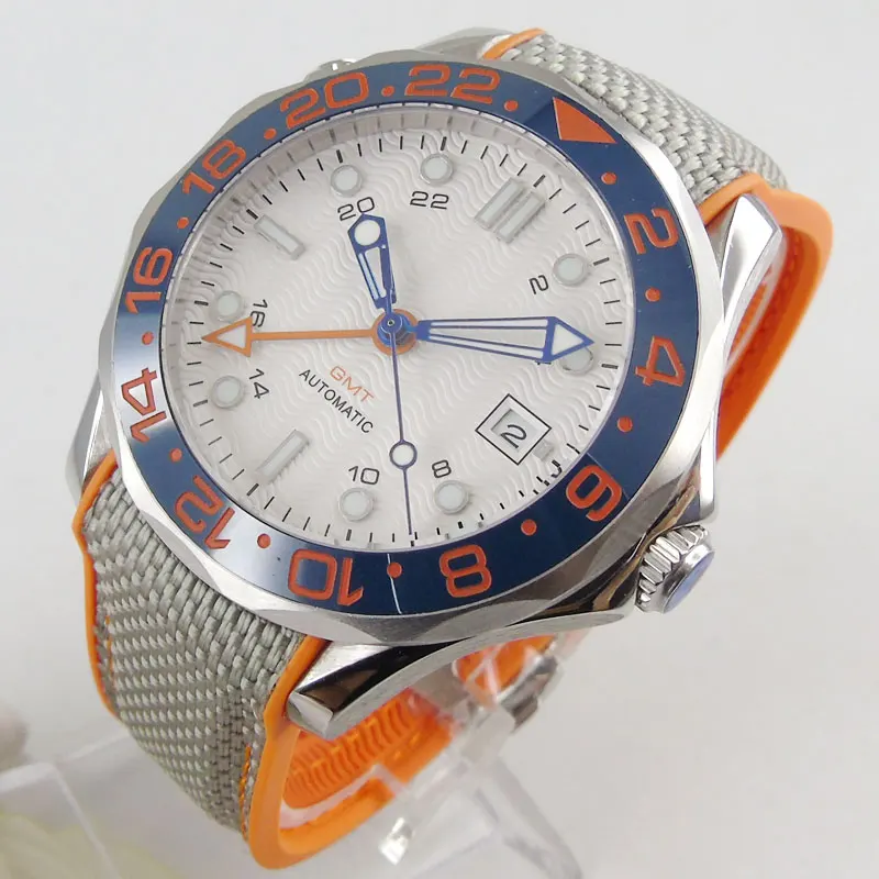 

Luxury 41mm White Dial Sapphire Glass GMT Luminous Blue Ceramic Bezel Date Movement Automatic Mechancial Men's Watch