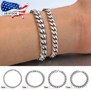 Браслет-цепочка мужскойженский, из нержавеющей стали, серебристого цвета, в стиле панк, 3, 5, 7, 9, 11 мм, LKB214