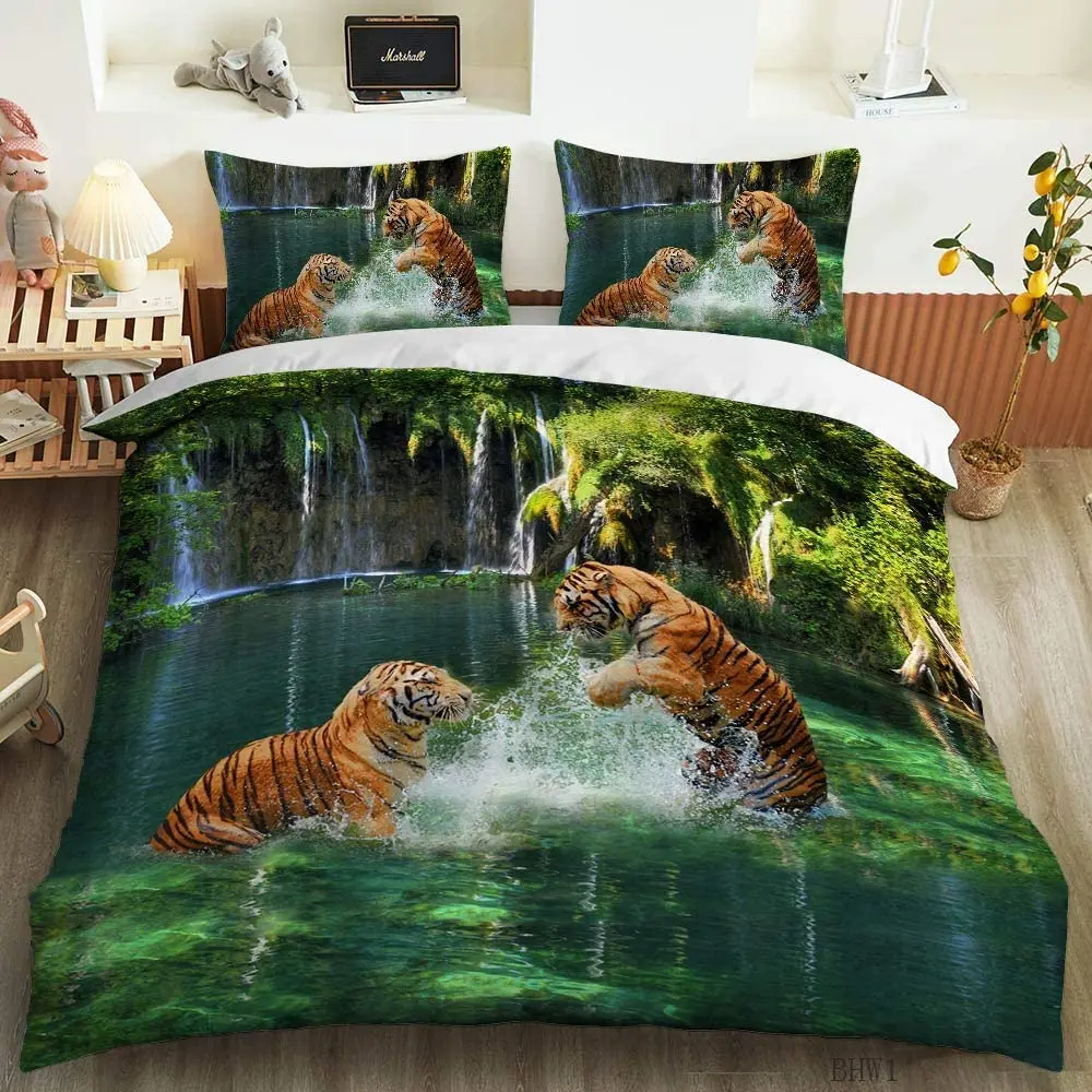 

3D Printing Big cat Bedding Set Full Size Animal Print for Kids Boys Teens Duvet Cover Set 3 Pieces. (BFC17, Full 78