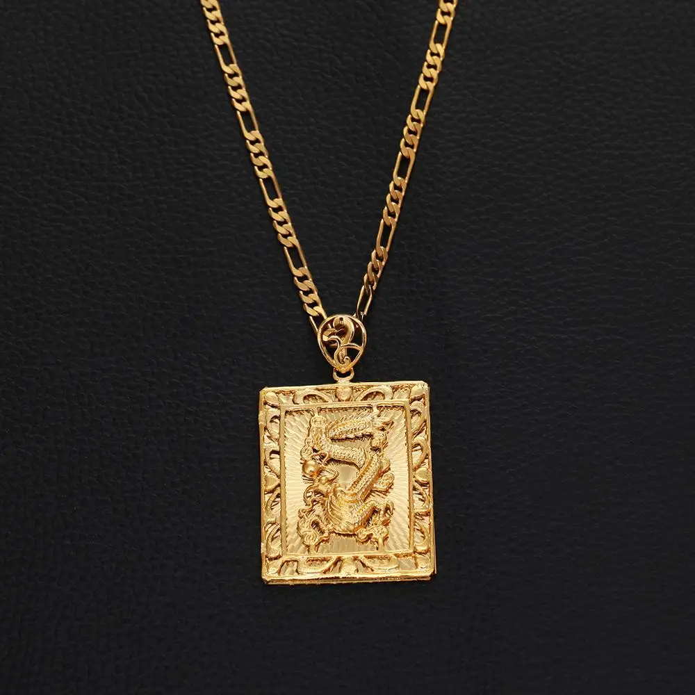Fashion Real 24K Gold Plating Pendant Necklace Man Dragon Hiphop Rock Chain Jewelry