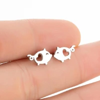 s925 little pig ear nail korean cute sweet heart shaped hollow earrings ins ubiquitous ear bone nail female animal ornaments