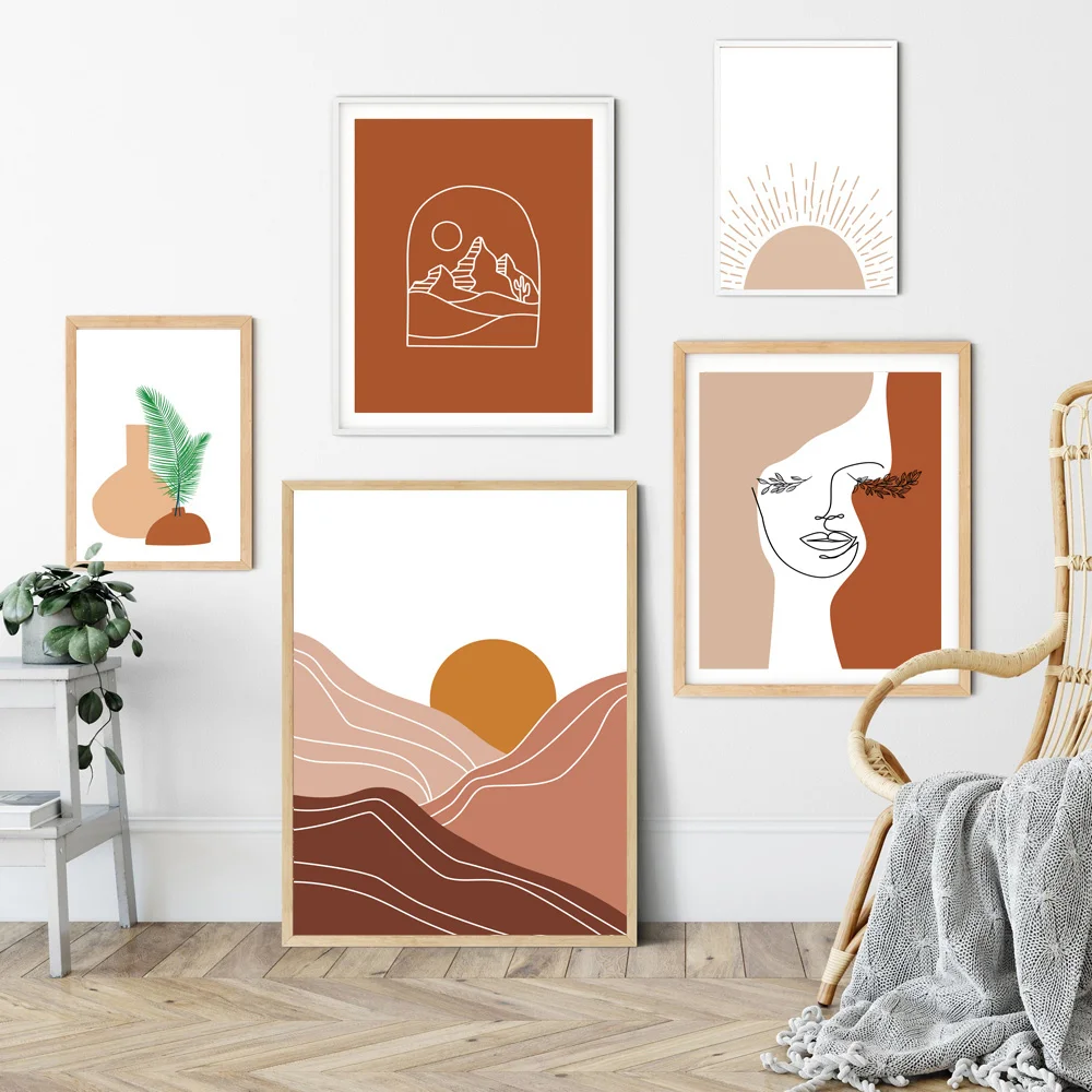 

Abstract Geometric Line Sunrise plant Leaf Wall Art Canvas Painting Nordic Posters And Print Wall Pictures For Living Room Decor