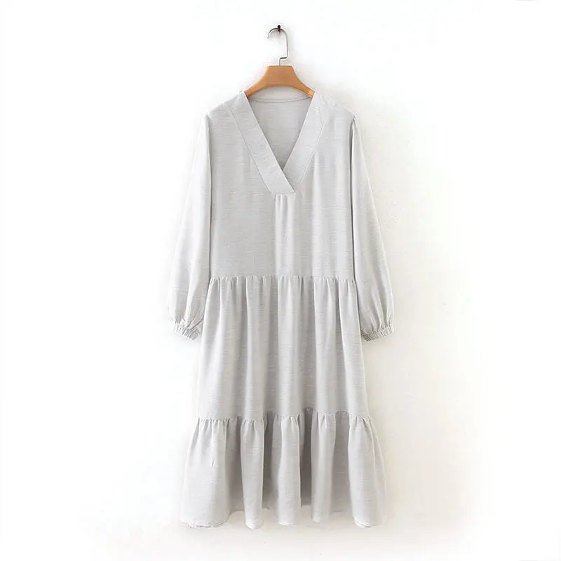 Женское платье в стиле кантри одноцветное со складками миди элегантное для