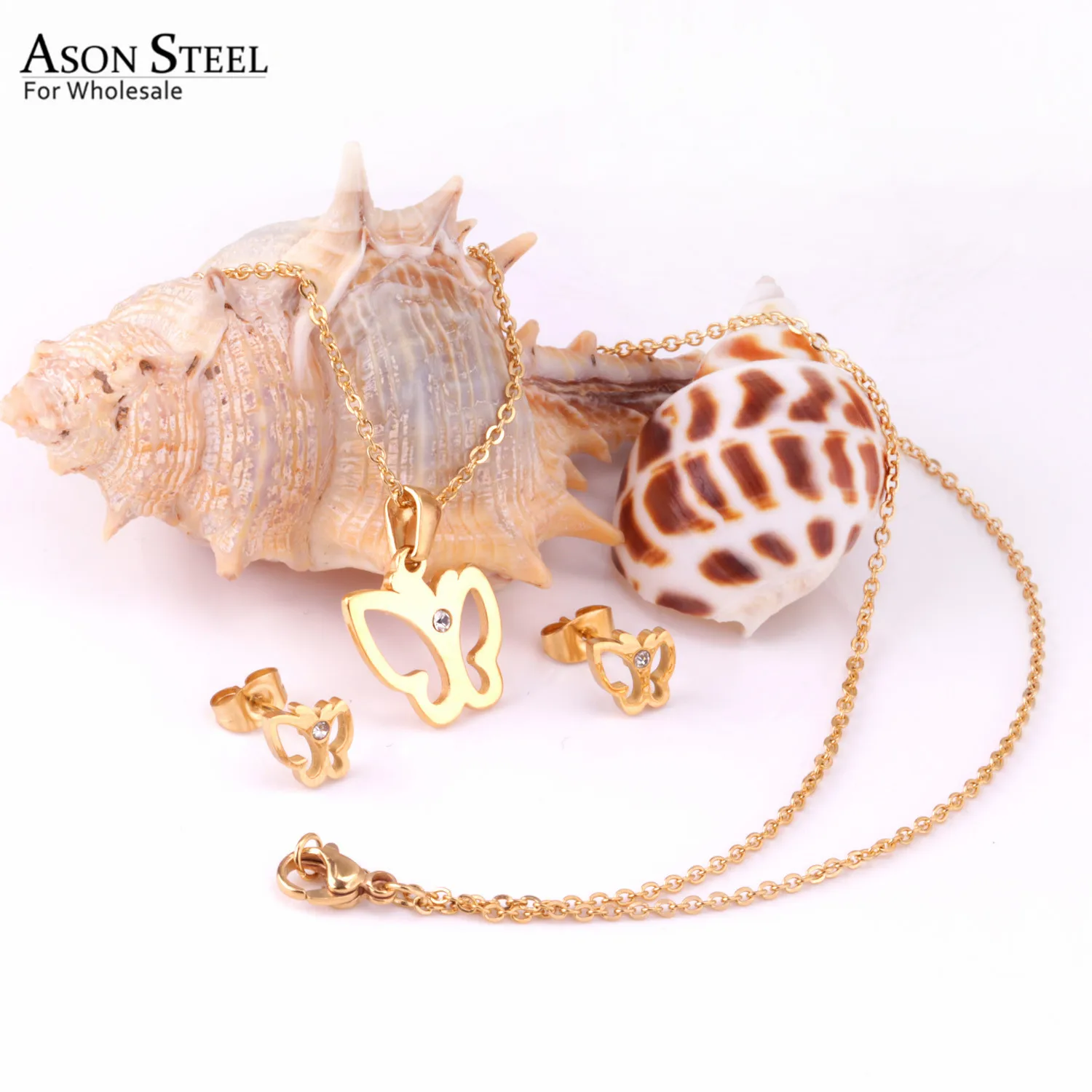 Асон сталь Шарм бабочка кулон ожерелье серьги для женщин ювелирные наборы мода