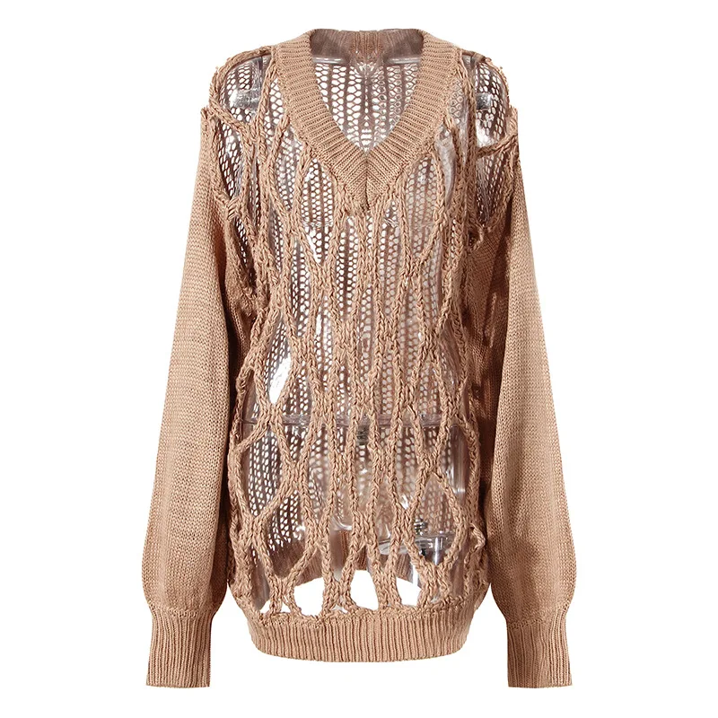 

MSXU Pure Color Hollow Women's Sweater 2020 Autumn New Handmade Hand-crocheted Miro Women's Sweater