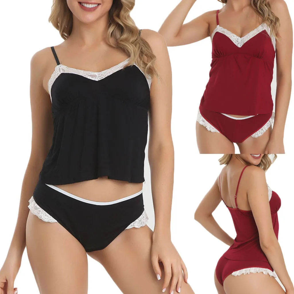 

New Sexy Costumes Lace Sleepwear Strap V-Neck Lace Shorts Set Comfortable Pajamas Red Black Lingerie Sexy Underwear Lenceria