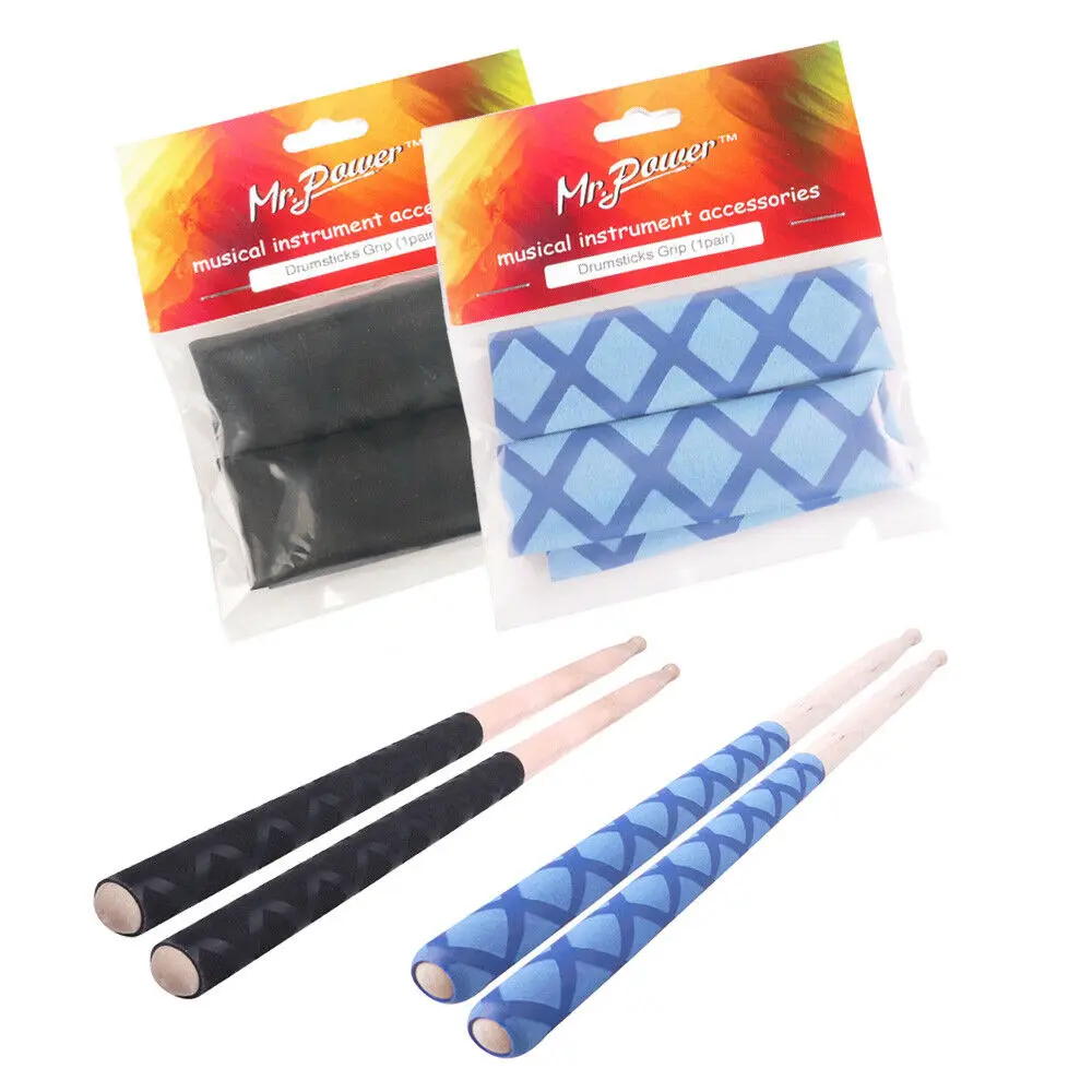 

2 Pairs Drumstick Grips Wrap Rapp Handle Cover Tape Anti-slip Soft Holding Blue Black 7A 5A 5B 7B for Musical Instrument