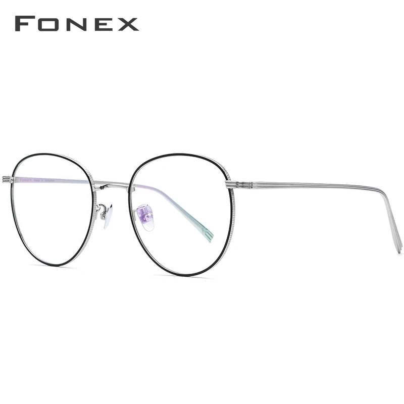 FONEX, чистый титановый рецепт, очки для мужчин, ультралегкие, круглые, для близорукости, оптические очки, оправа для женщин,, розовое золото, очки 886 - Цвет оправы: Black Silver