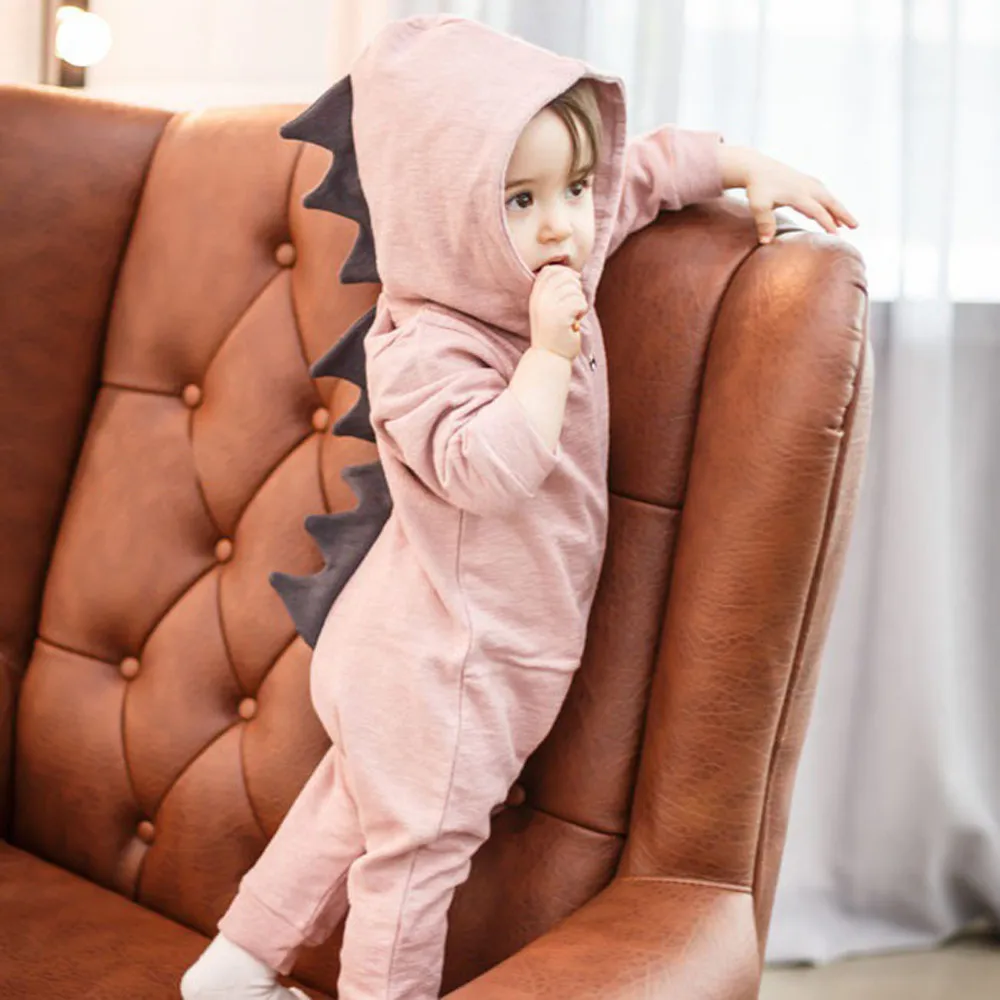 2020 fashion baby girl clothes solid romper dinosaur hooded jumpsuit boy 3/18M для новорожденных t5 | Детская одежда и